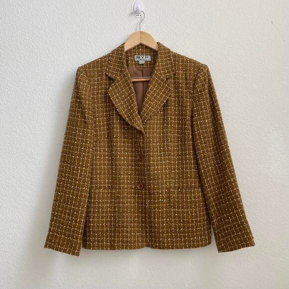 Vintage Brown Gingham Wool Blazer - Picture 5 of 8